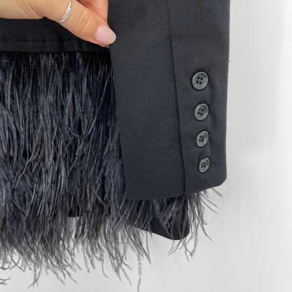 Elizabeth & James | Rihanna Black Ostrich Feather Blazer Flight of Fancy Jacket - Picture 12 of 16